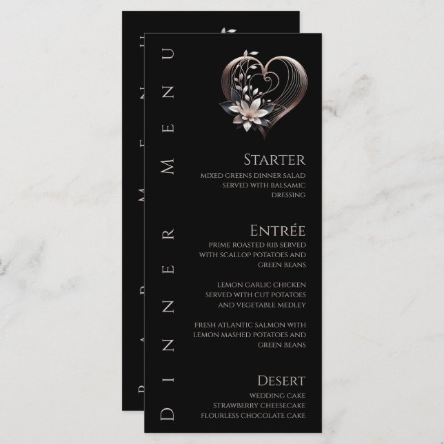 Menú de cenas y bares - Corazón rosa moderno con f (Anverso / Reverso)