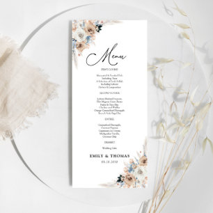 Menú De Ceremonia De Boda Floral De Boho Marfil Y