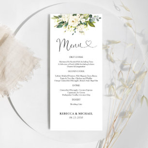 Menú de Ceremonia de Boda Floral de rosas blancas