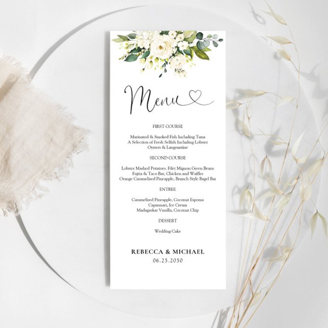 Menú de Ceremonia de Boda Floral de rosas blancas (Subido por el creador)
