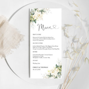 Menú de Ceremonia de Boda Floral de rosas blancas
