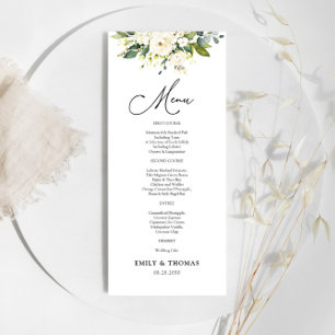 Menú de Ceremonia de Boda Floral de rosas blancas