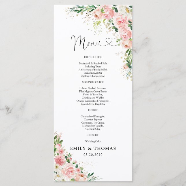 Menú de ceremonias de Boda de oro rosa Rubor (Anverso)
