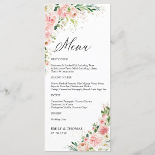 Menú de ceremonias de Boda de oro rosa Rubor