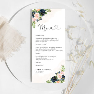 Menú de ceremonias de Boda floral rosa de la marin