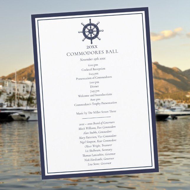 Menú de club náutico Programa Azul de la Marina Ná (Yacht Club Menu Nautical Navy Blue Program)