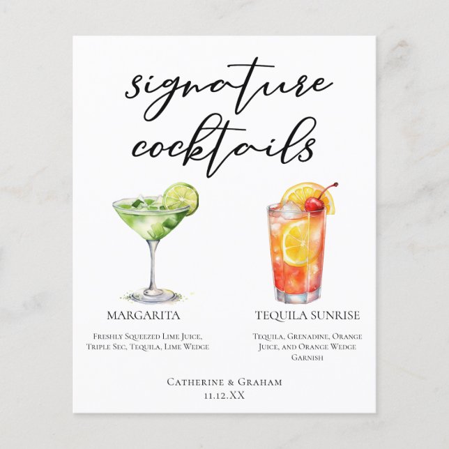 Menú de cócteles Boda Margarita Tequila Sunrise (Anverso)