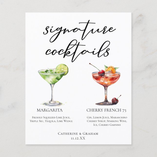 Menú de cócteles Bodas Margarita Cherry French 75 (Anverso)