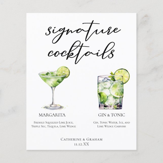 Menú de cócteles de la firma de Margarita Gin y To (Anverso)