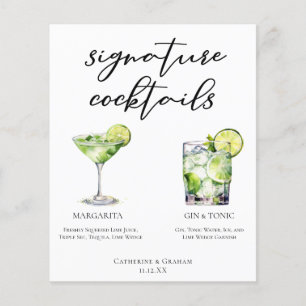 Menú de cócteles de la firma de Margarita Gin y To