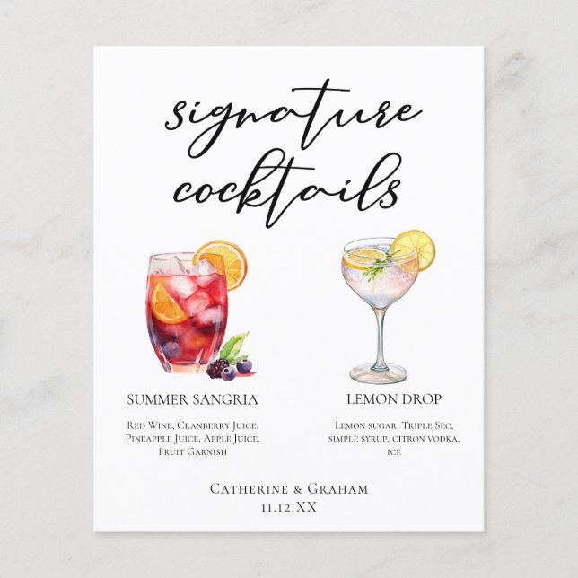 Menú de cócteles de la firma Sangria Lemon Drop (Anverso)