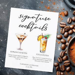 Menú de cócteles Espresso Martini Pina Colada