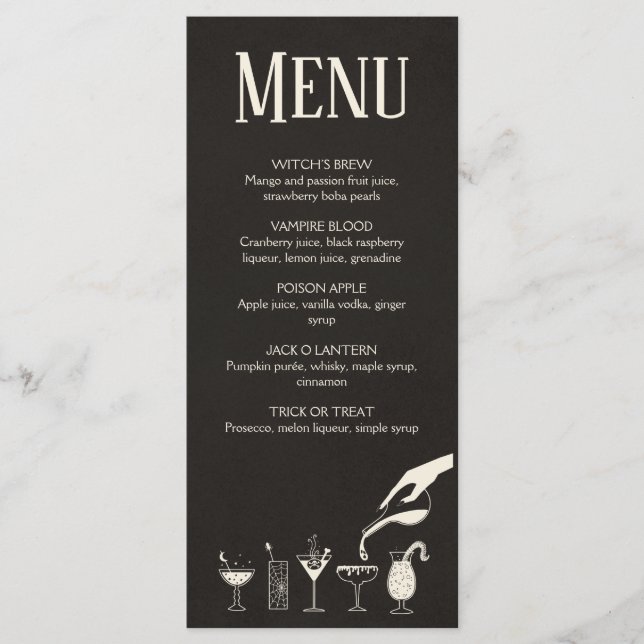 Menú de cócteles moderno de Halloween de mediados  (Anverso)