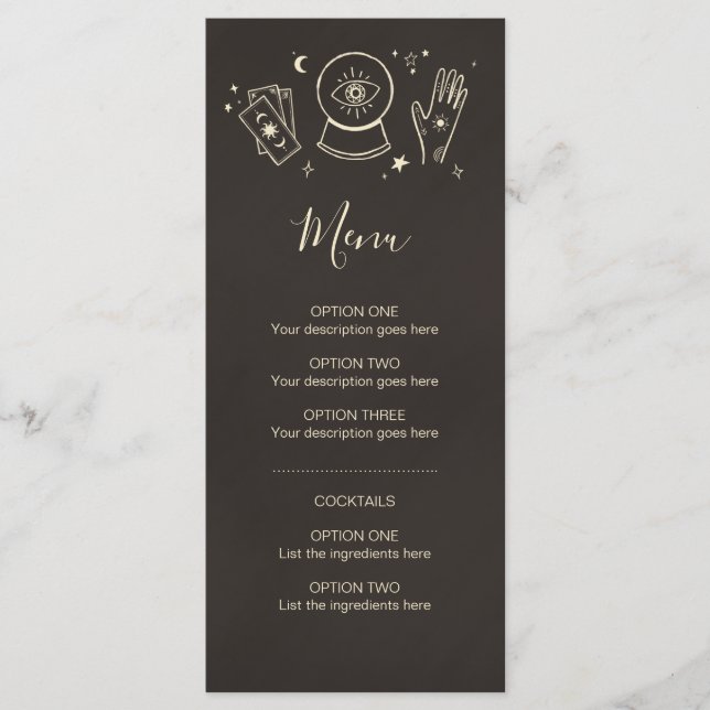 Menú de cócteles para fiesta de Halloween de quiro (Anverso)