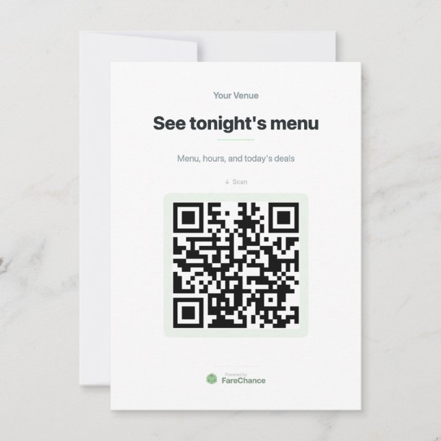 Menú de código QR Insertar tarjeta para restaurant (Anverso)