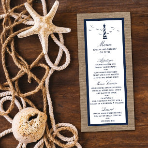 Menú de colección de Bodas de Burlap de faro náuti