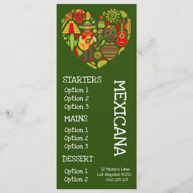 menú de comida cena restaurante mexicano (Anverso)