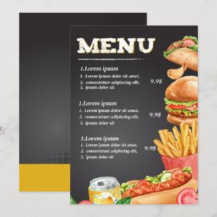 Menú de comida de restaurante de comida rápida