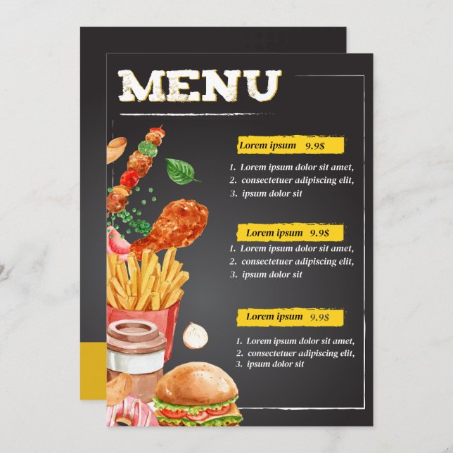 Menú de comida de restaurante de comida rápida (Anverso / Reverso)