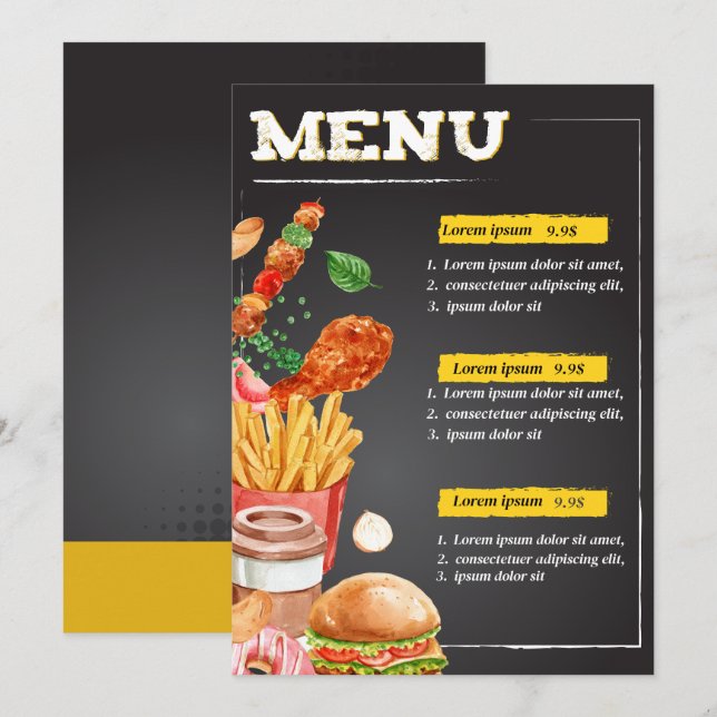 Menú de comida del restaurante Fastfood (Anverso / Reverso)