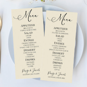 Menú de comida minimalista y elegante para boda cl