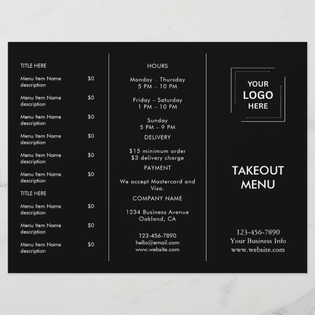 Menú de comida para llevar de restaurante con logo (Anverso)