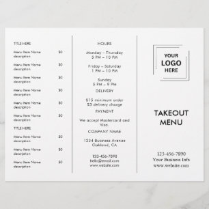Menú de comida para llevar de restaurante con logo