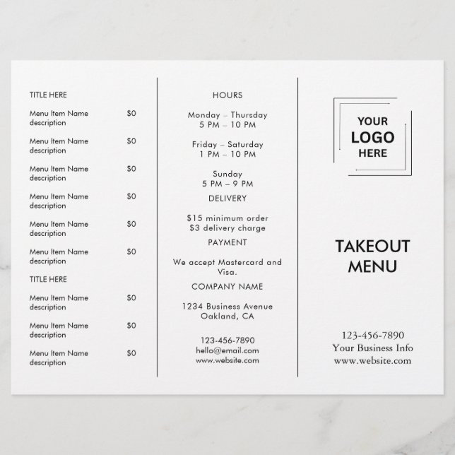 Menú de comida para llevar de restaurante con logo (Anverso)