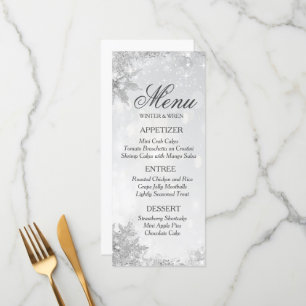Menú de copos de nieve con escarcha de invierno