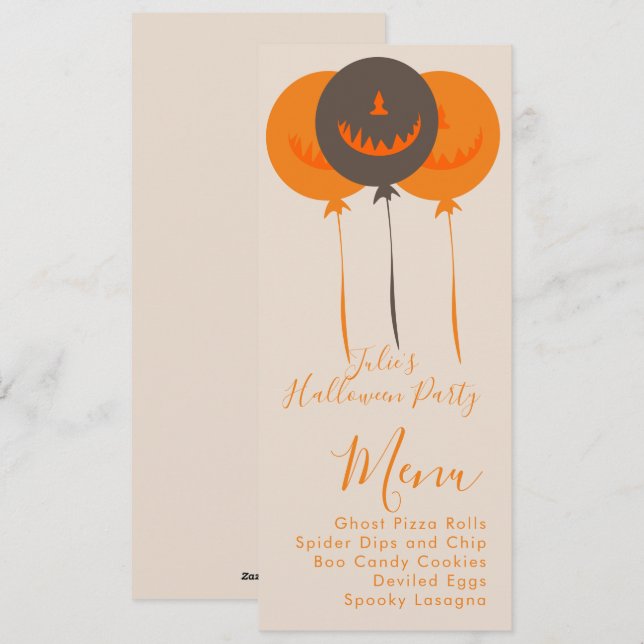 Menú de Cumpleaños con Globos Retro de Halloween (Anverso / Reverso)