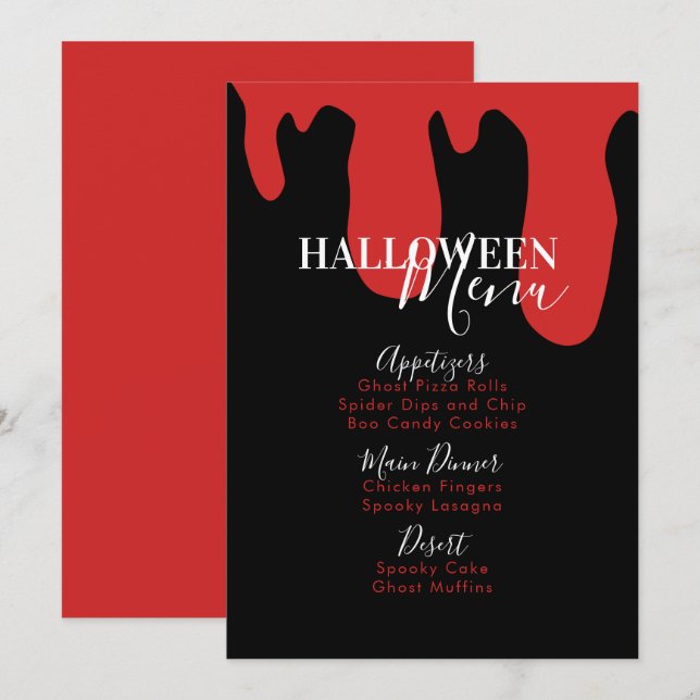 Menú de Cumpleaños de Halloween de Sangre de Vampi (Anverso / Reverso)