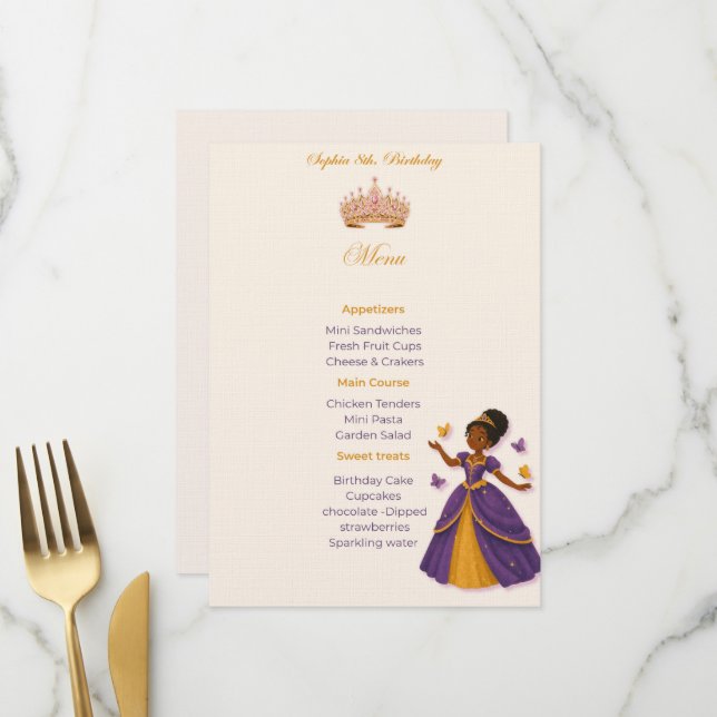 Menú de cumpleaños de princesa (Anverso/Reverso In Situ)