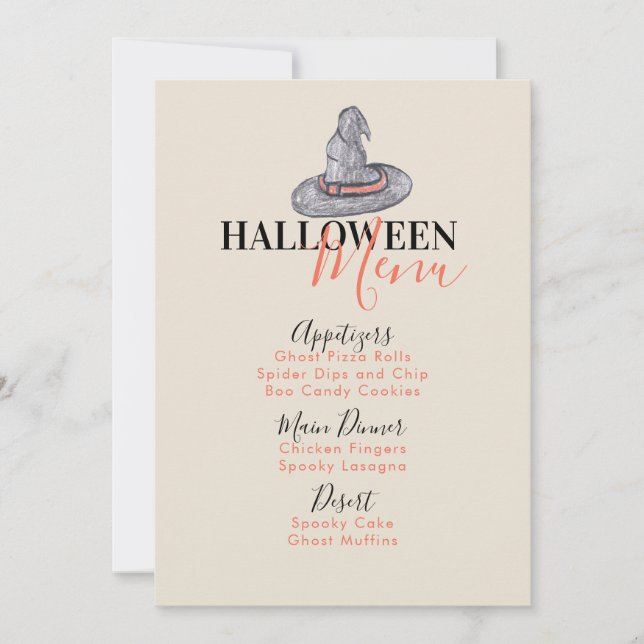 Menú de Cumpleaños de Sombrero de Bruja de Hallowe (Anverso)