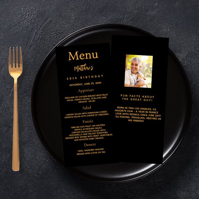 Menú de cumpleaños foto de oro negro hechos divert (Subido por el creador)