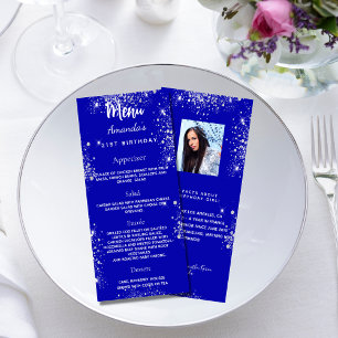 Menú de cumpleaños foto de plata azul real hechos 