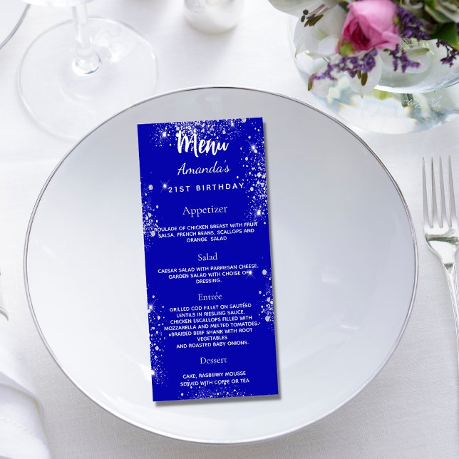 Menú de cumpleaños gálibos de plata azul real (Subido por el creador)