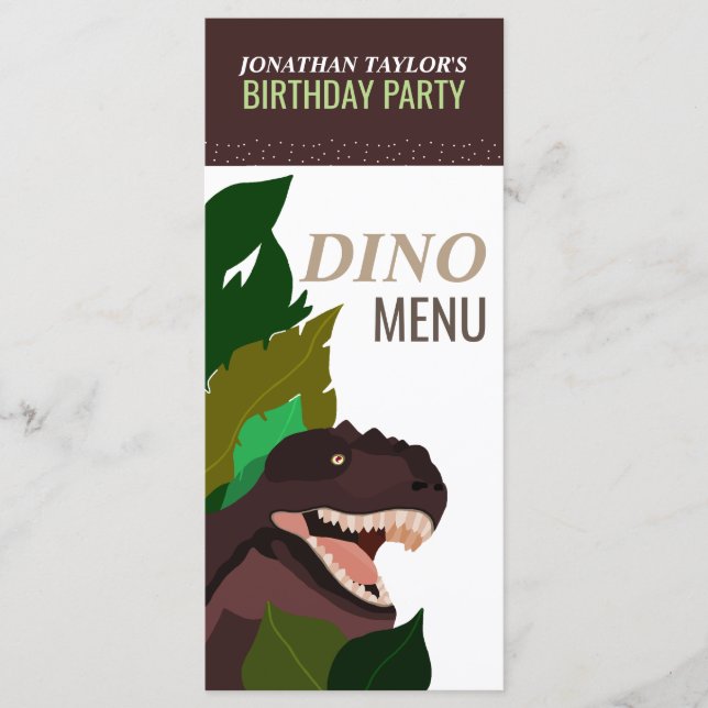 Menú de cumpleaños para niños de T Rex Dinosaur Fi (Anverso)