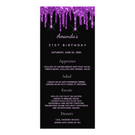 Menú de cumpleaños purpurina de foto morado negro 