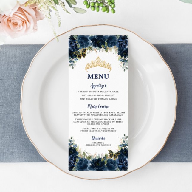 Menú de cumpleaños Quinceanera floral azul de la m (Subido por el creador)