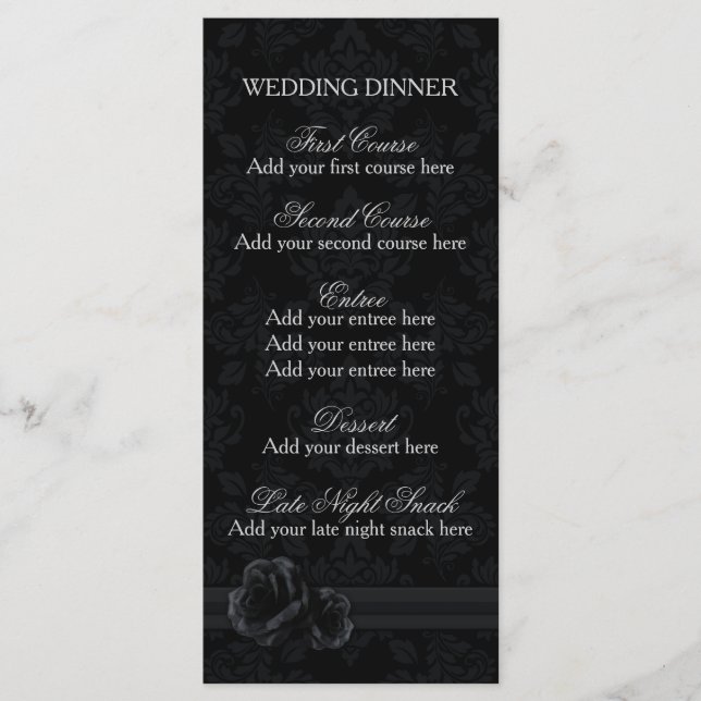 Menú de damasco negro Boda plantilla de menú de ce (Anverso)