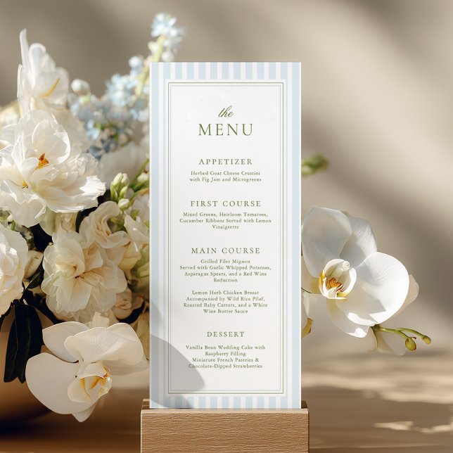 Menú de Desayuno de Boda de Rayas Azules Elegantes (Subido por el creador)