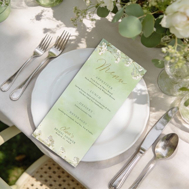 Menú de Desayuno Nupcial de Flor Silvestre Verde (Garden Bridal Shower Menu)