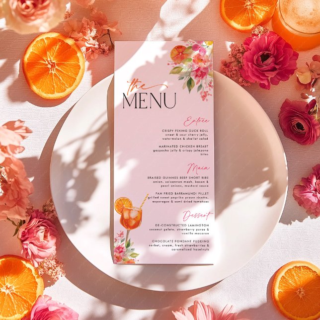 Menú de Desayuno Nupcial Love at First Spritz Citr (First Spritz Bridal Shower Menu in bright florals and with aperol spritz cocktail)