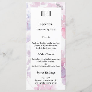 Menú de diseño de boda de delicadas flores de acua