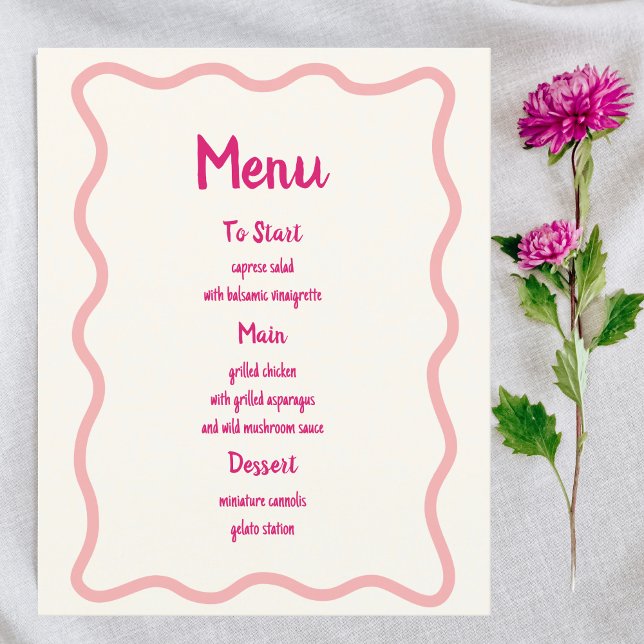 Menú de ducha de novia con borde de onda rosa dibu (Subido por el creador)