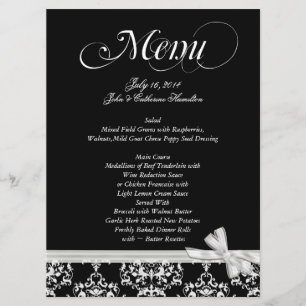 Menú de encargo blanco y negro elegante de la boda
