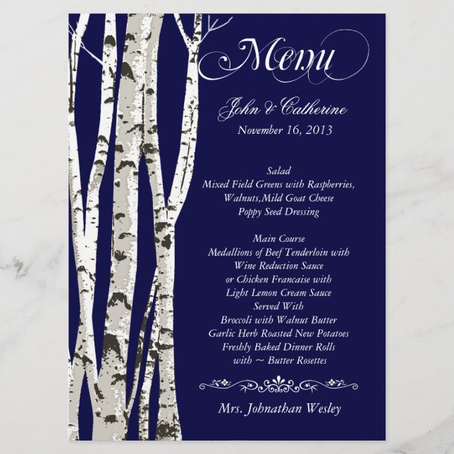 Menú de encargo de la boda de los árboles de (Anverso)