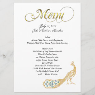 Menú de encargo de la boda del pavo real de oro