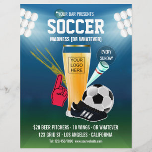 Menú de evento de fútbol de bar agregar logotipo y