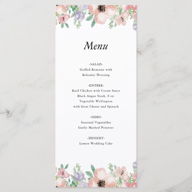 Menú de Evento Floral Pastel Elegante (Anverso)